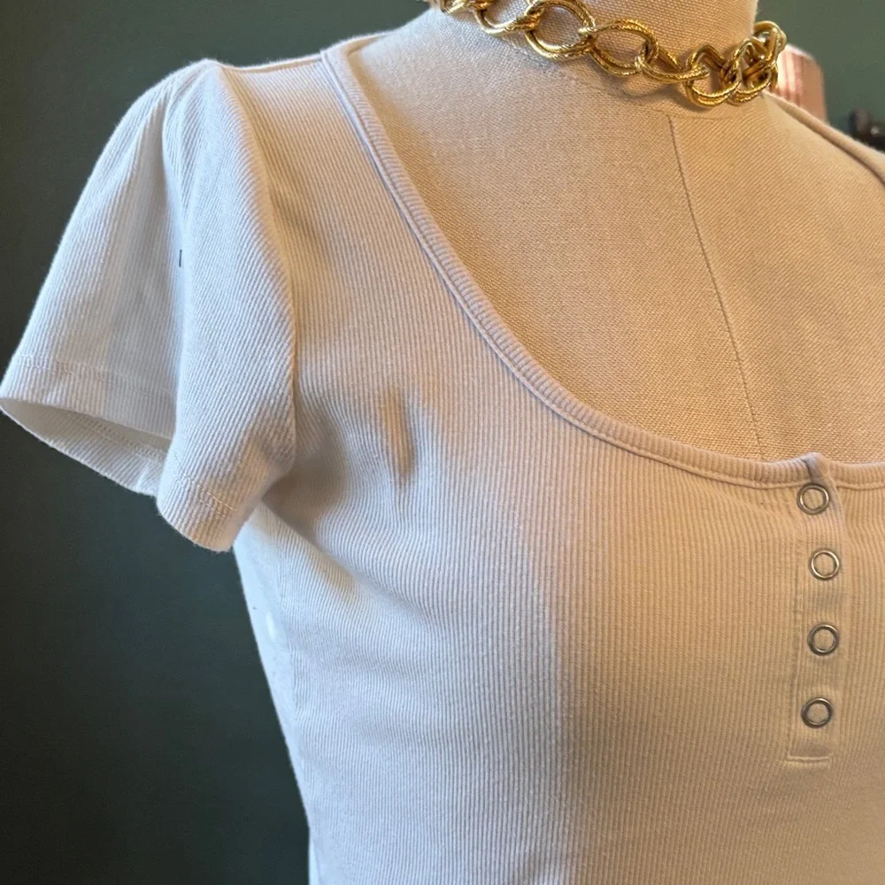 Madewell cream colored ribbed cropped top - Picture 3 of 10